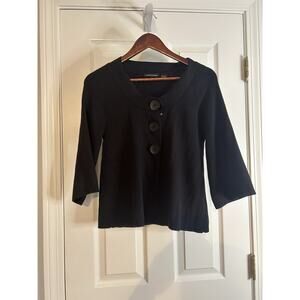 Jeanne Pierre Black Knit Flare Sleeve Cardigan L | Big Button Minimalist Retro